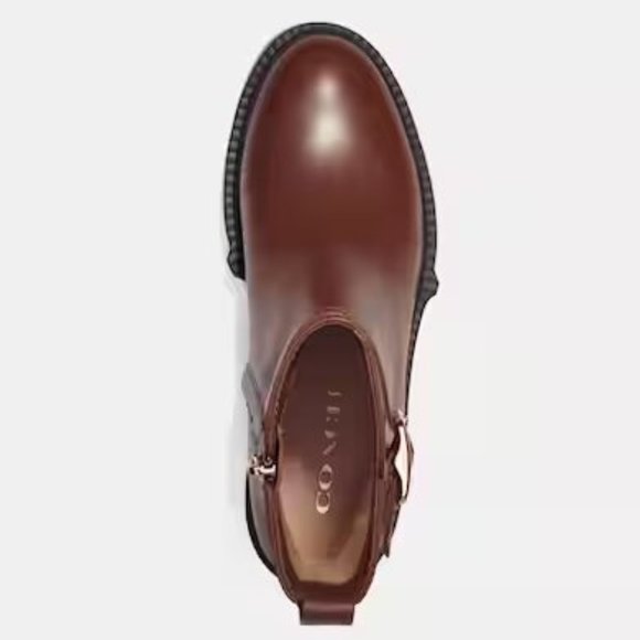 Coach Lacey Dark Saddle Leather Bootie Ankle Short Snow Boots Shoes Flats NEW - Picture 5 of 9